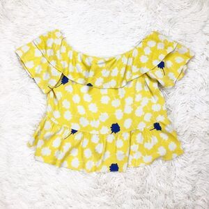 Zara Yellow Polka Dot Off Shoulder Flounce Crop Top Size Medium
